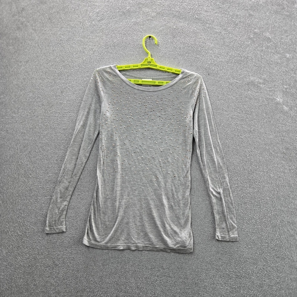 Armani Exchange Women Shirt XS Gray Studded Crew Neck Pullover Long Sleeve Bling